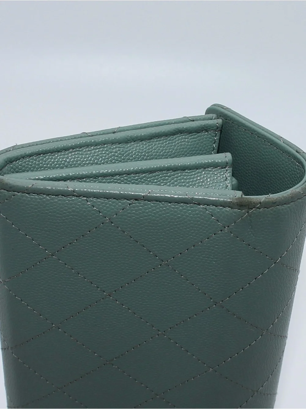 CHANEL Quilted Caviar Leather Wallet in Deep Teal with Gold CC